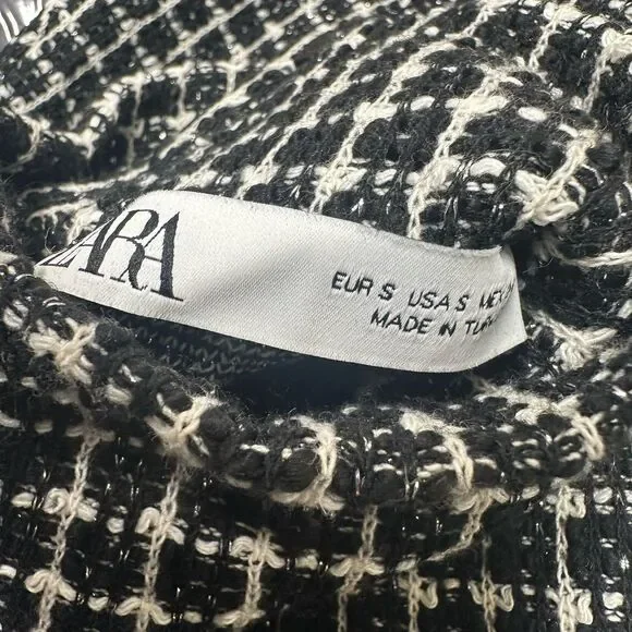 Zara Tweed Midi Dress Sizs Small Sleeveless Turtleneck Raw Hem Classic Old Money - Picture 10 of 11